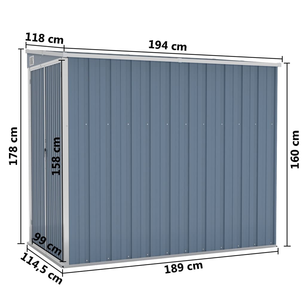 vidaXL Wall-mounted Garden Shed Grey 118x194x178 cm Galvanised Steel