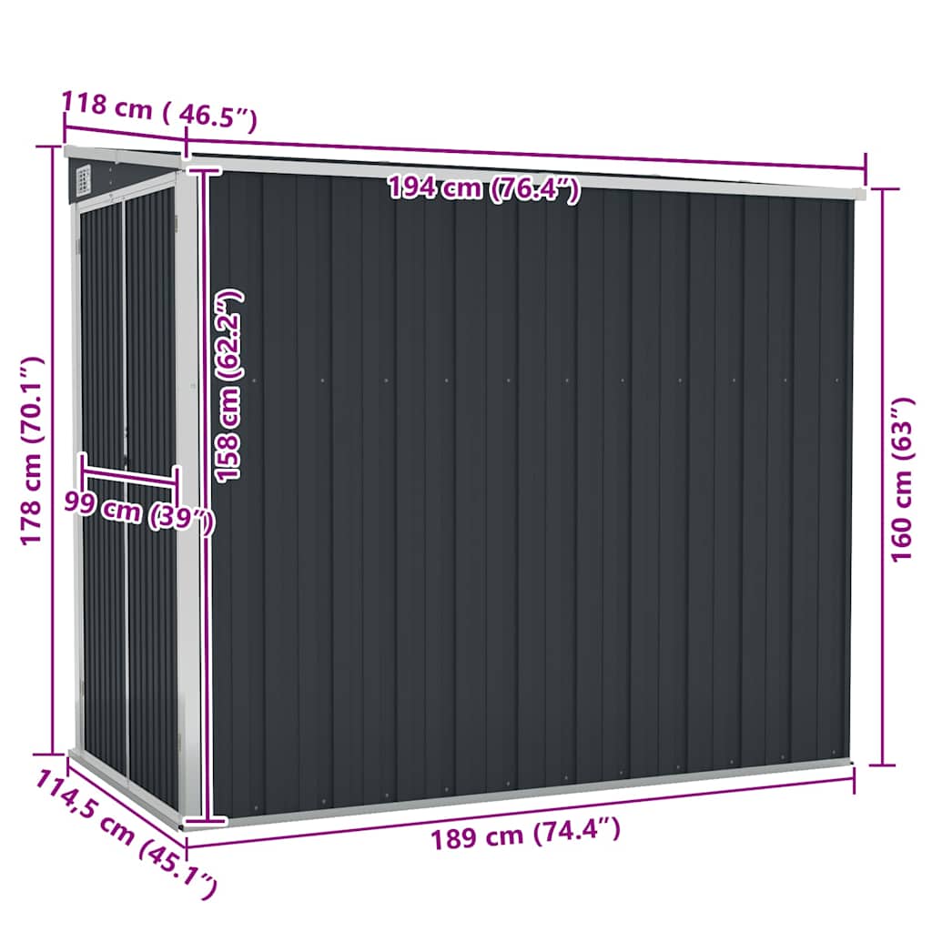 Wall-mounted Garden Shed Anthracite 118x194x178 cm Steel