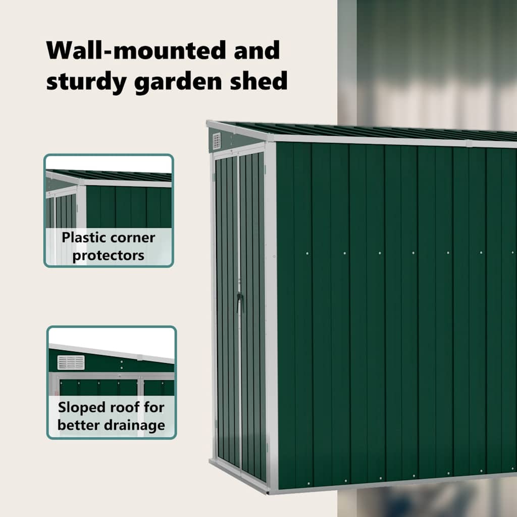 Wall-mounted Garden Shed Green 118x288x178 cm Galvanised Steel