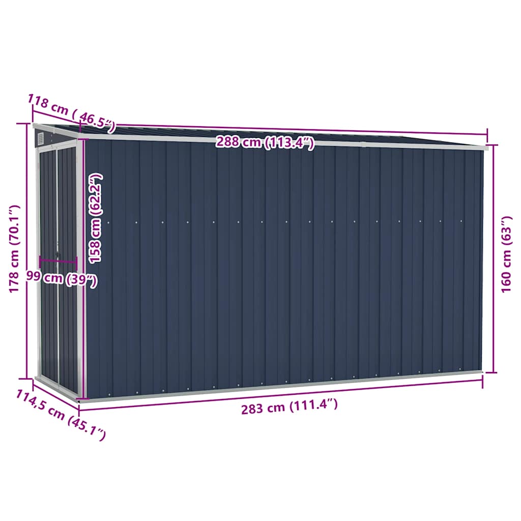 Wall-mounted Garden Shed Anthracite 118x288x178 cm Steel
