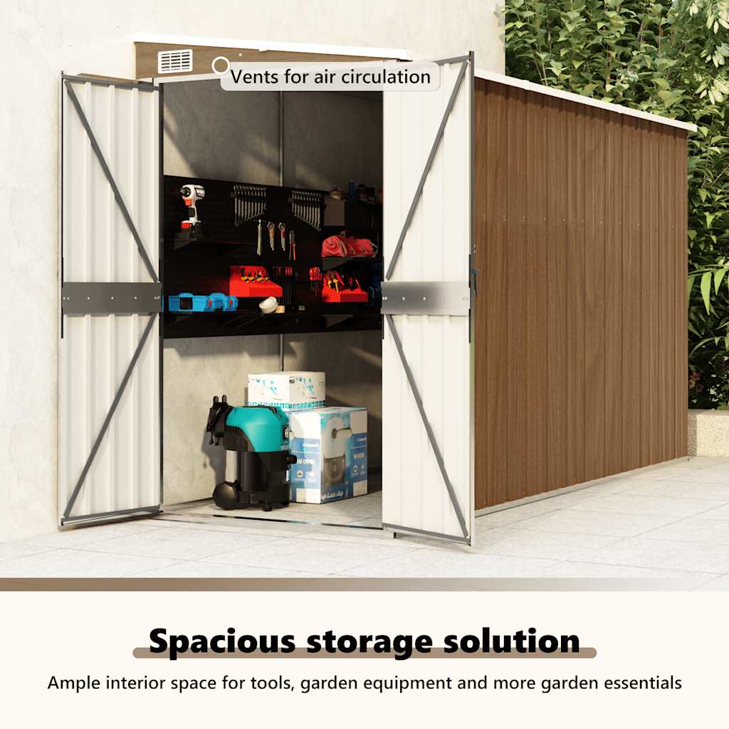 Wall-mounted Garden Shed Brown 118x288x178 cm Galvanised Steel