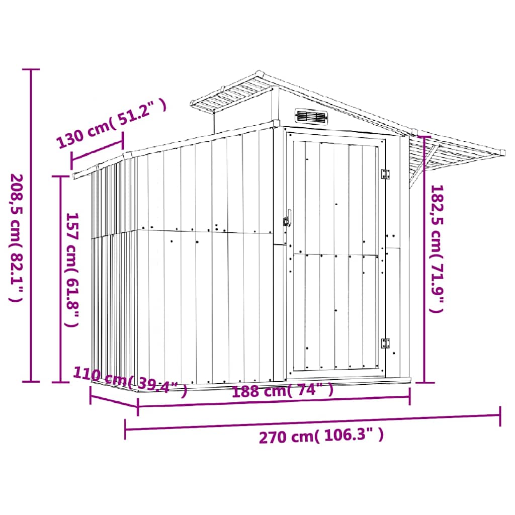 Garden Shed Green 270x130x208.5 cm Galvanised Steel