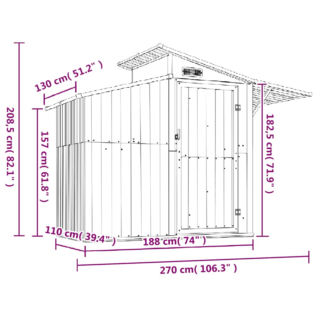 Garden Shed Anthracite 270x130x208.5 cm Galvanised Steel