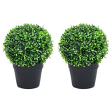Artificial Boxwood Plants 2 pcs with Pots Ball Shaped Green 37 cm