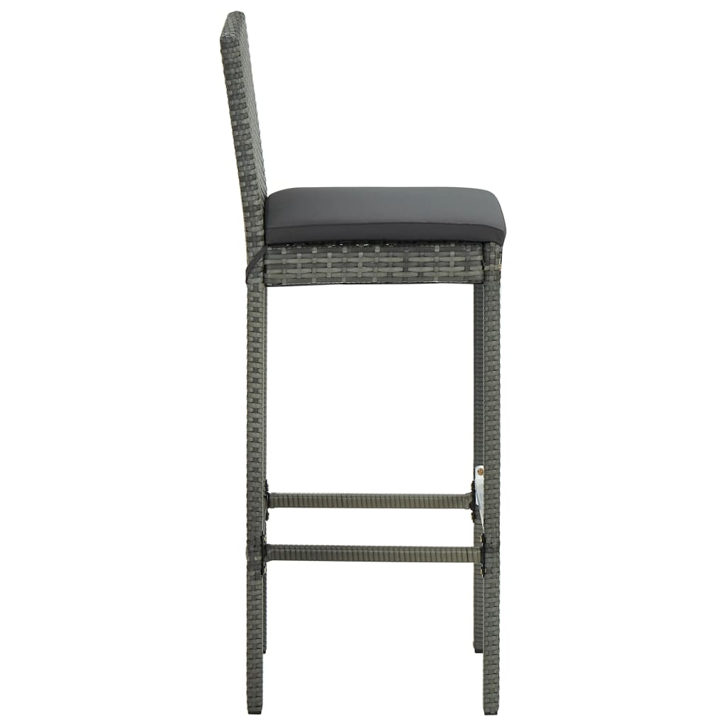 vidaXL Garden Bar Stools with Cushions 2 pcs Grey Poly Rattan