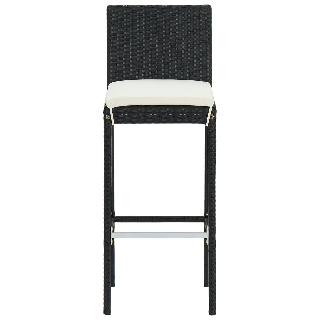 vidaXL Garden Bar Stools with Cushions 4 pcs Black Poly Rattan