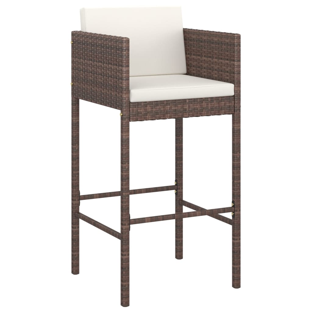vidaXL Bar Stools 2 pcs with Cushions Brown Poly Rattan