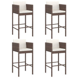 Bar Stools 4 pcs with Cushions Brown Poly Rattan