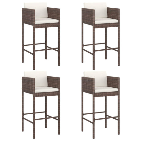 Bar Stools 4 pcs with Cushions Brown Poly Rattan