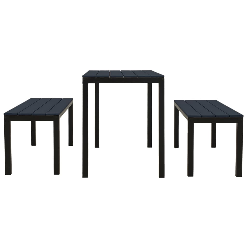 3 Piece Garden Dining Set Steel and WPC Black