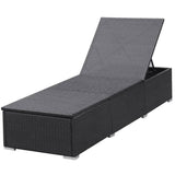 Sun Lounger with Cream White Cushion Poly Rattan Black