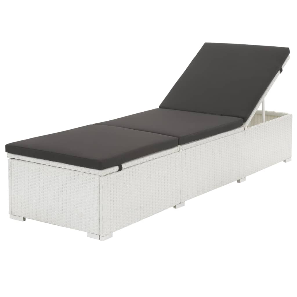 Sun Lounger with Black Cushion Poly Rattan White