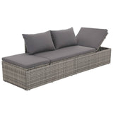 Outdoor Lounge Bed with Cushion & Pillows Poly Rattan Grey