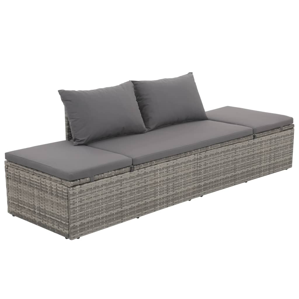 Outdoor Lounge Bed with Cushion & Pillows Poly Rattan Grey
