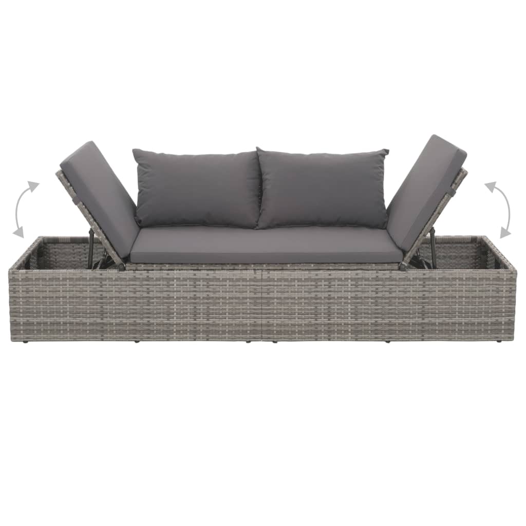 Outdoor Lounge Bed with Cushion & Pillows Poly Rattan Grey