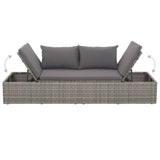 Outdoor Lounge Bed with Cushion & Pillows Poly Rattan Grey