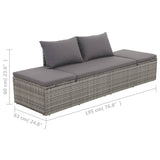 Outdoor Lounge Bed with Cushion & Pillows Poly Rattan Grey