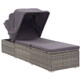 Sun Lounger with Canopy and Cushion Poly Rattan Grey