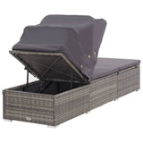 Sun Lounger with Canopy and Cushion Poly Rattan Grey