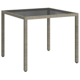 Garden Table 90x90x75 cm Tempered Glass and Poly Rattan Grey