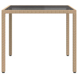 Garden Table 90x90x75 cm Tempered Glass and Poly Rattan Beige