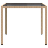 Garden Table 90x90x75 cm Tempered Glass and Poly Rattan Beige