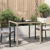 Garden Table 90x90x75 cm Tempered Glass and Poly Rattan Beige