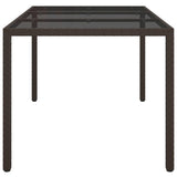 Garden Table 150x90x75 cm Tempered Glass and Poly Rattan Brown