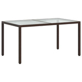 Garden Table 150x90x75 cm Tempered Glass and Poly Rattan Brown