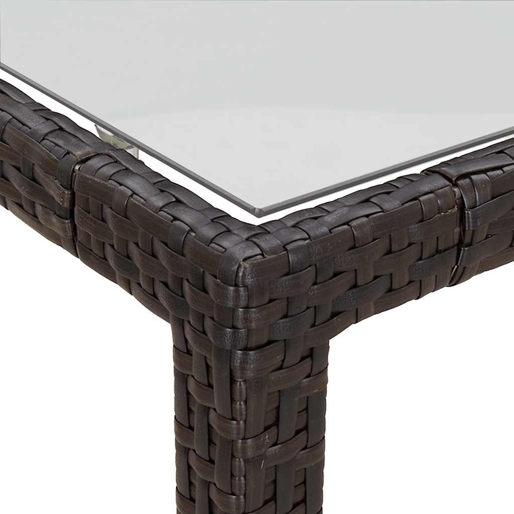Garden Table 150x90x75 cm Tempered Glass and Poly Rattan Brown