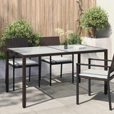 Garden Table 150x90x75 cm Tempered Glass and Poly Rattan Brown