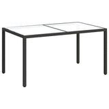 Garden Table 150x90x75 cm Tempered Glass and Poly Rattan Black