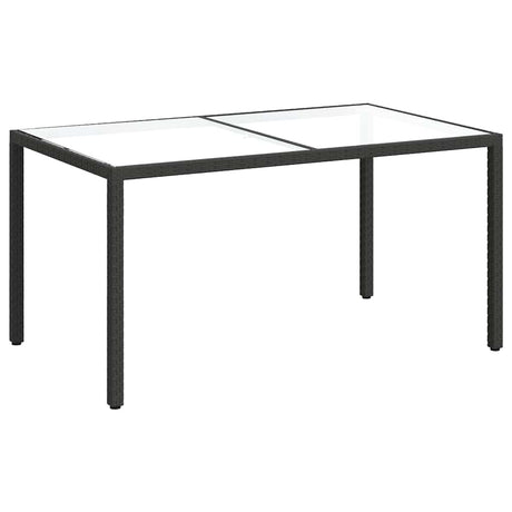 Garden Table 150x90x75 cm Tempered Glass and Poly Rattan Black