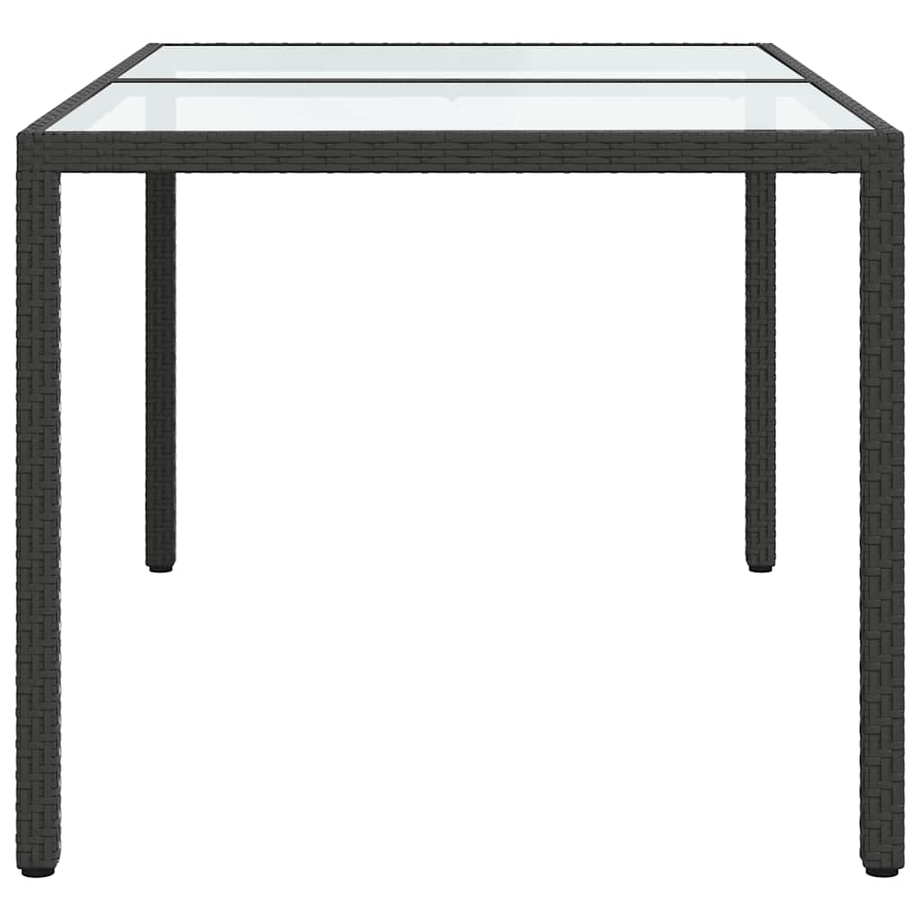 Garden Table 150x90x75 cm Tempered Glass and Poly Rattan Black
