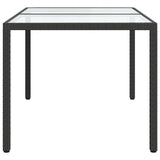Garden Table 150x90x75 cm Tempered Glass and Poly Rattan Black