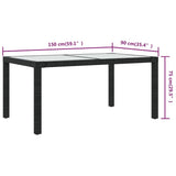 Garden Table 150x90x75 cm Tempered Glass and Poly Rattan Black