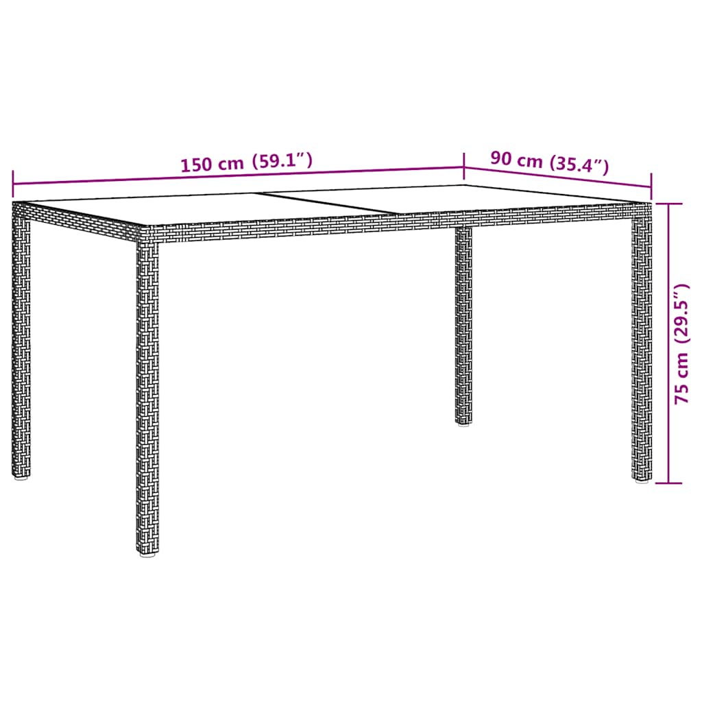 Garden Table 150x90x75 cm Tempered Glass and Poly Rattan White