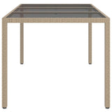 Garden Table 150x90x75 cm Tempered Glass and Poly Rattan Beige