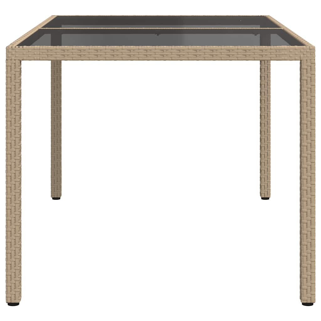 Garden Table 150x90x75 cm Tempered Glass and Poly Rattan Beige