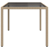 Garden Table 150x90x75 cm Tempered Glass and Poly Rattan Beige