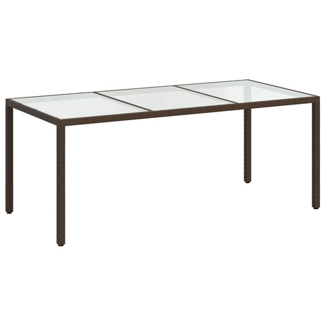 Garden Table Brown 190x90x75 cm Tempered Glass and Poly Rattan