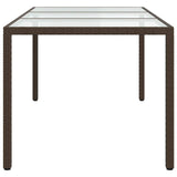 Garden Table Brown 190x90x75 cm Tempered Glass and Poly Rattan