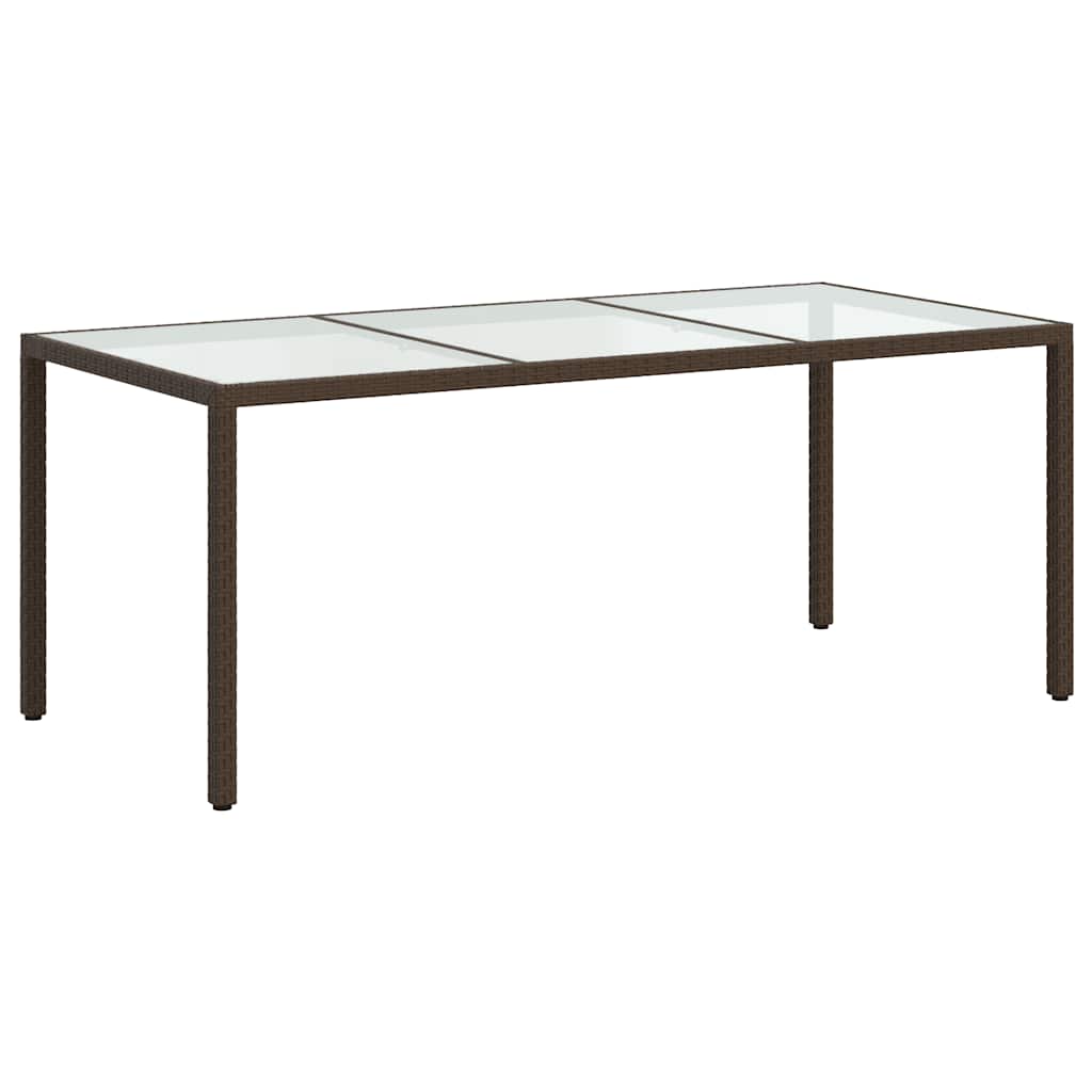 Garden Table Brown 190x90x75 cm Tempered Glass and Poly Rattan