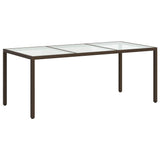 Garden Table Brown 190x90x75 cm Tempered Glass and Poly Rattan