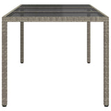 Garden Table Grey 190x90x75 cm Tempered Glass and Poly Rattan