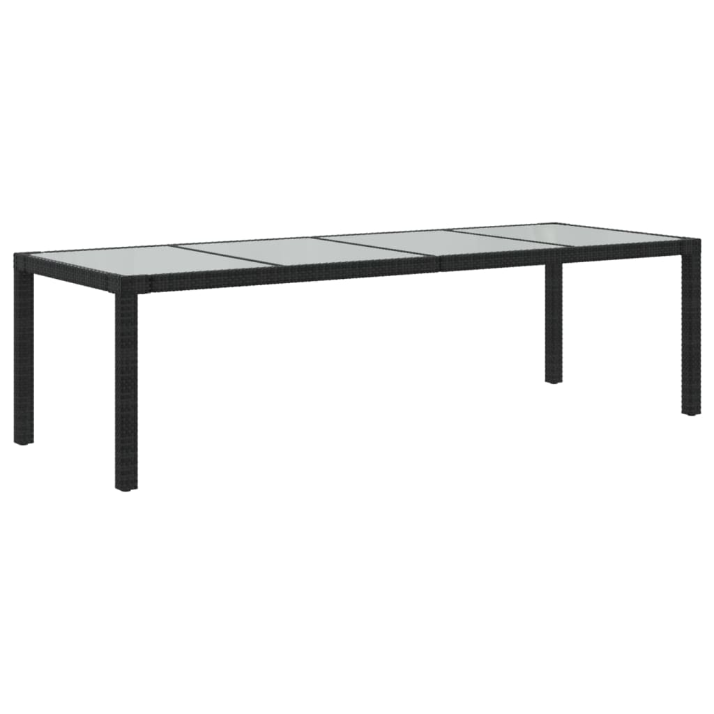 Garden Table Black 250x100x75 cm Tempered Glass and Poly Rattan