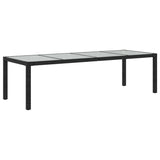 Garden Table Black 250x100x75 cm Tempered Glass and Poly Rattan