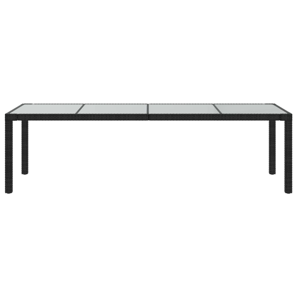 Garden Table Black 250x100x75 cm Tempered Glass and Poly Rattan
