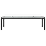 Garden Table Black 250x100x75 cm Tempered Glass and Poly Rattan