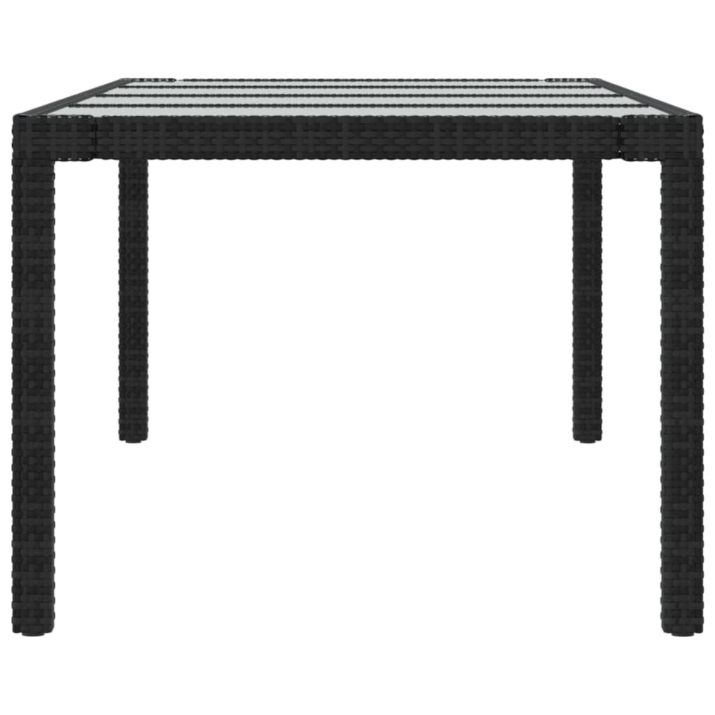 Garden Table Black 250x100x75 cm Tempered Glass and Poly Rattan